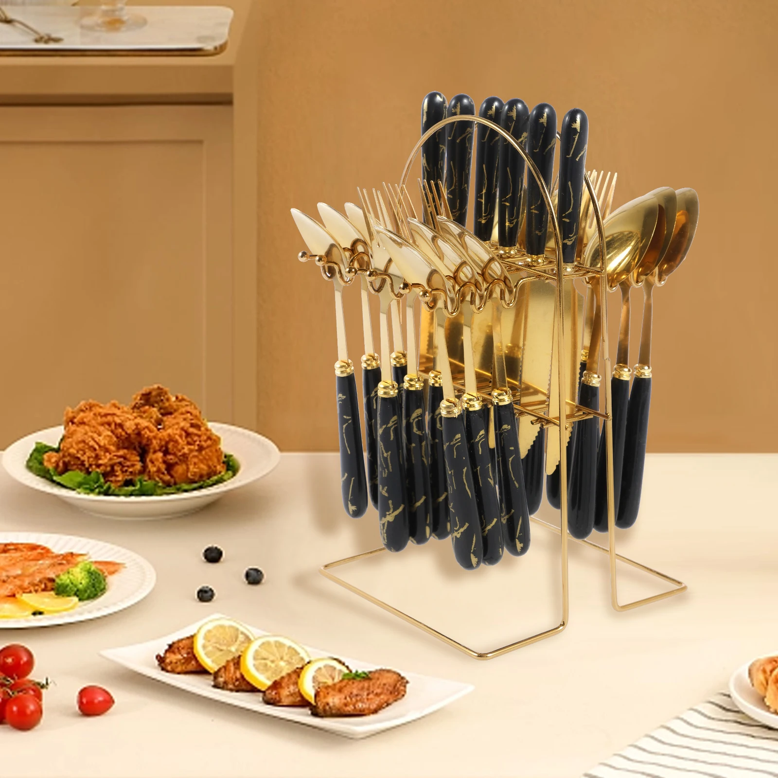 

24 шт., набор столовых приборов из нержавеющей стали