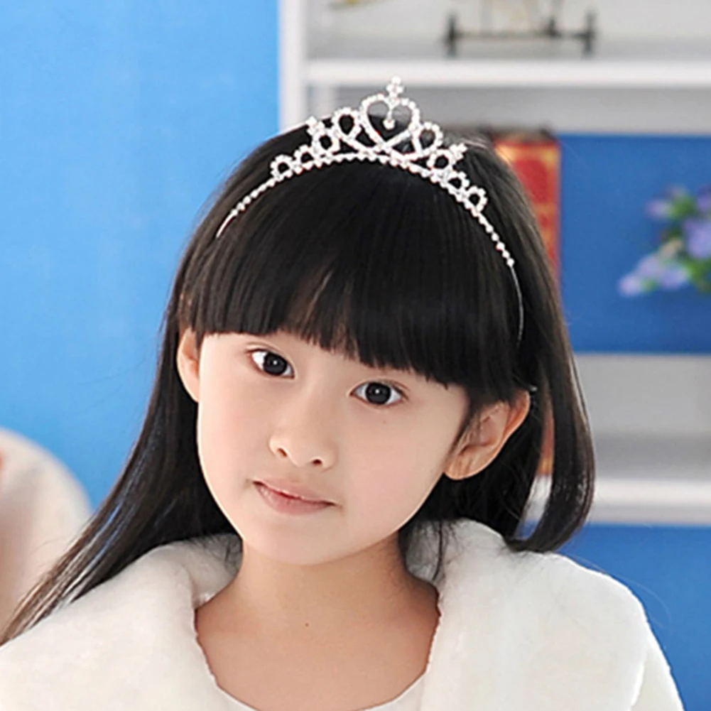 Girls Crystal Tiara Elegant Heart Rhinestone Small Tiaras Headdress Bridal Princess Tiara Hair Crown Headband Hair Accessories