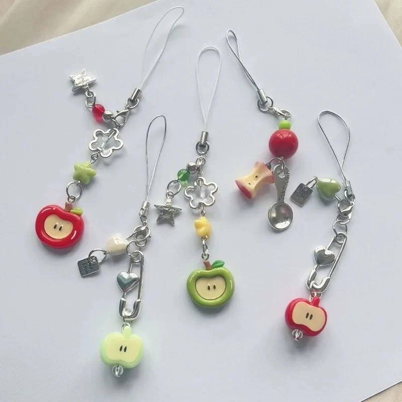 

Cute Fruit Pendant For apple airpods iphone Cartoon Crystal Bead Charms Bracelet Bag Chain Bracelet Moble Phone Lanyard