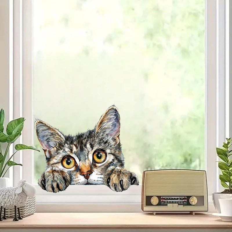 1pc Cute Peeking Cats Sticker, Water-proof Home Wall Decal, Used for Wall, Bathroom, Cabinet, Door,Toilet, Car, Laptop