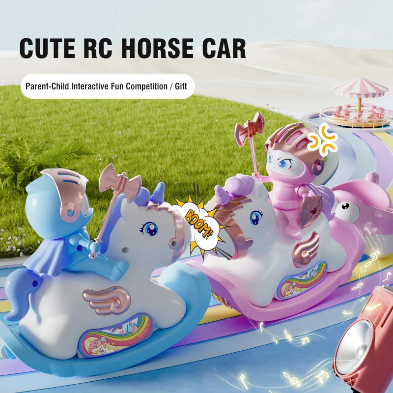Kids RC Bumper Cars 2.4G Remote Control Cars Wooden Horse Carriage with Trailer Light Parent-child Competitive Interactive Toys