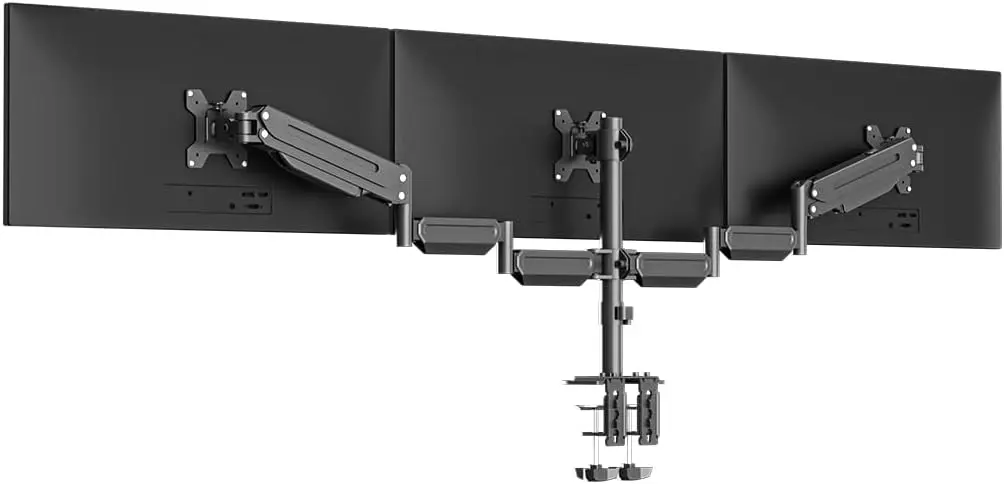 Triple Monitor Mount for 17-32 Inch Screens, Gas Spring Adjustable Desk Stand with Clamp & Grommet Kit, Black