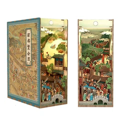 DIY Wooden Book Nook Shelf Insert Kits Chinese Ancient Street View Bookends Miniature Building Kits Bookshelf For Friends Gifts