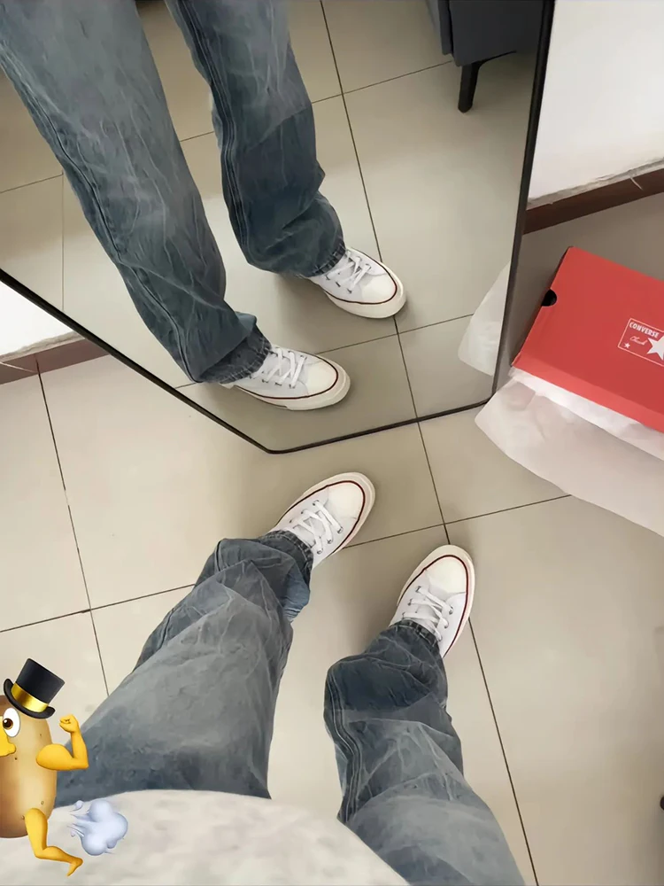 

American High Street Vibe Men's Summer Lightning Cra Straight Leg Jeans Slim Fit Bootcut Pants mid High Waist Jeans