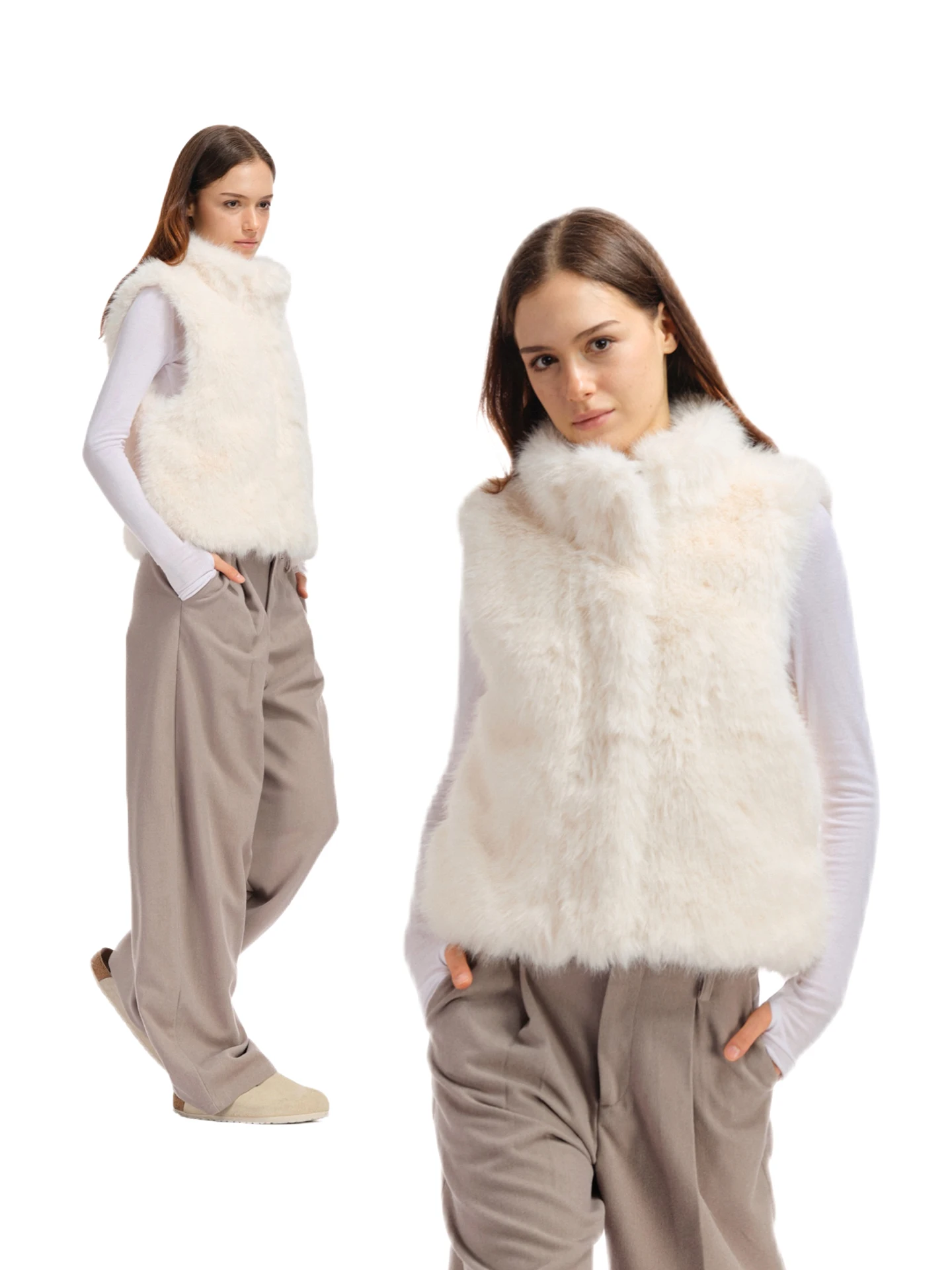 

Тепло и шлейф: жилет из искусственного меха вержера с боковыми разрезами, экологически чистый жилет из смеси хлопка для поездок на работу, зимняя куртка