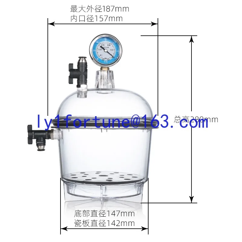 150/250Mm double valve  pressure vacuum drying dish under reduced pressure,transparent vacuum  moisture-proof oil-freecylinder