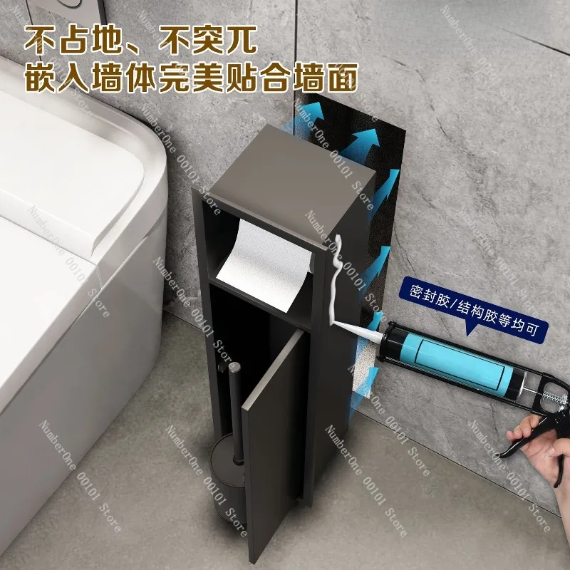 Premium 304 Stainless Steel Recessed Toilet Brush Holder with Door Hidden Bathroom Niche Concealed Tissue Paper Box Wall Mounted view 4