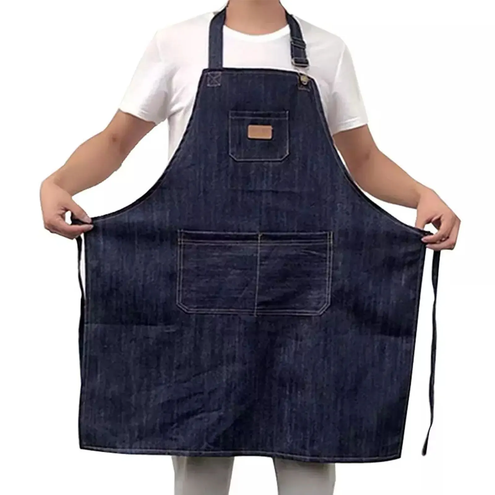 

Kitchen Cooking Apron Adjustable Bib Aprons with Pockets Denim Resistant Cooking Kitchen Aprons for Women Men