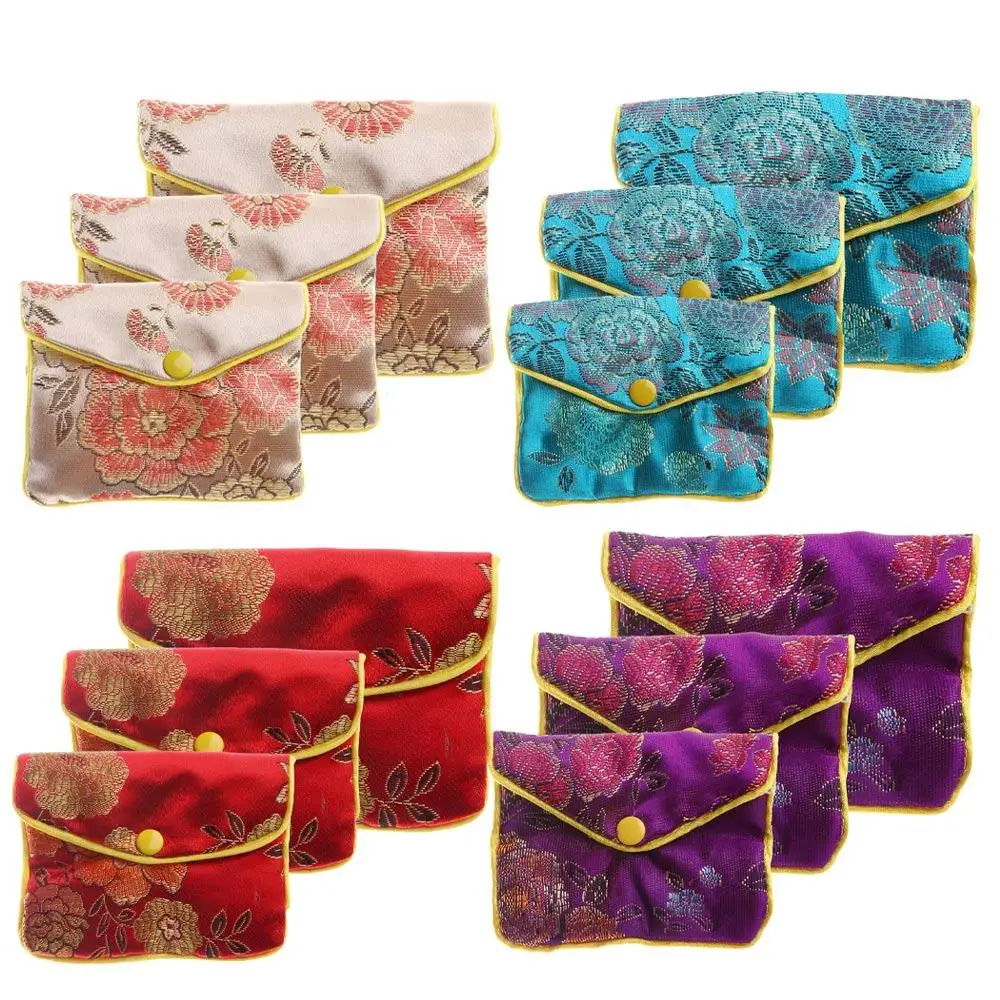 Necklace Purse Container Chinese Brocade Floral Handmade Coin Purse Buckle Jewelery Bag Wallet Handbags Jewelery Storage