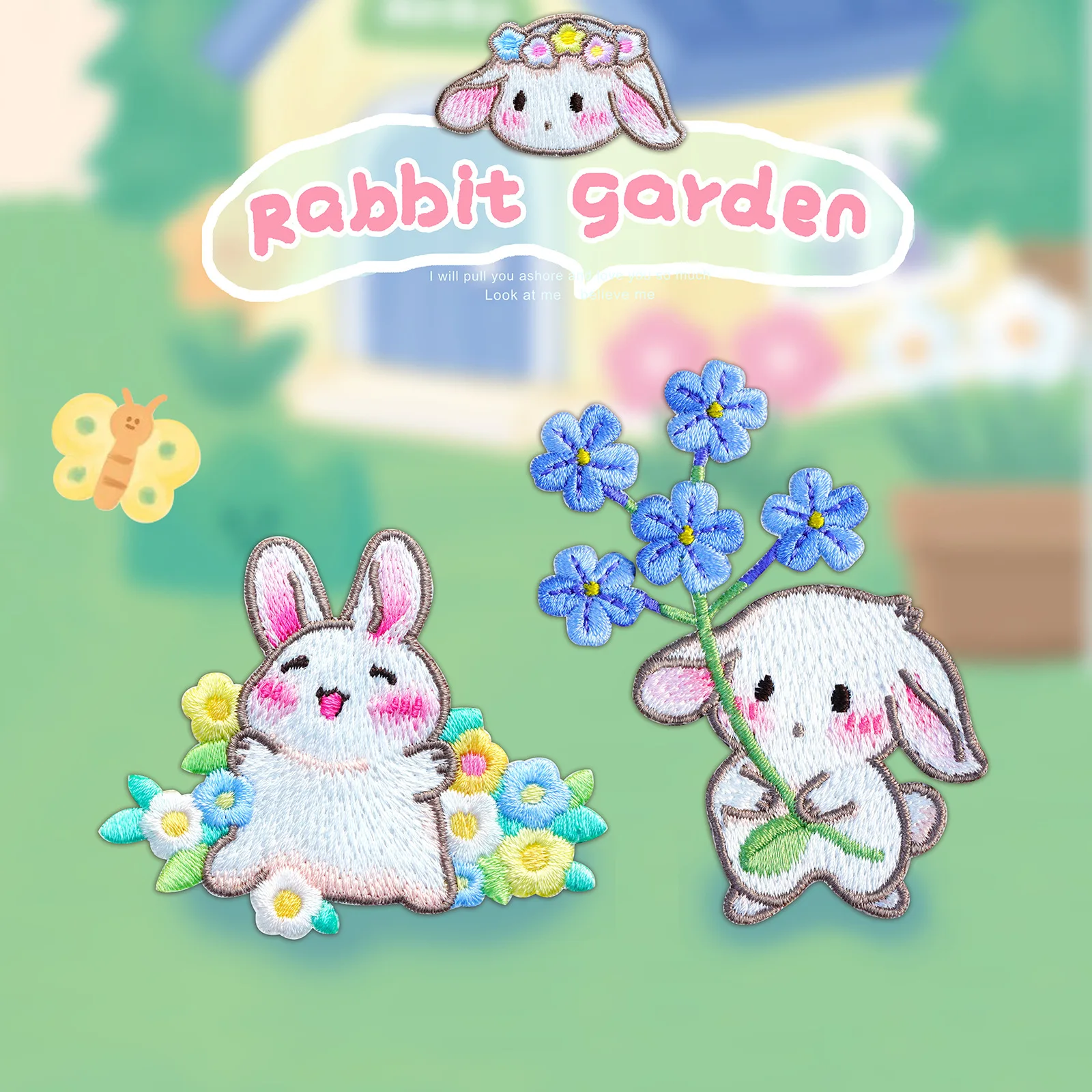 

1 Piece Stick on Embroidery Patch Cute Flower Rabbit Cartoon Stickers for Clothing DIY Decoration Accessories
