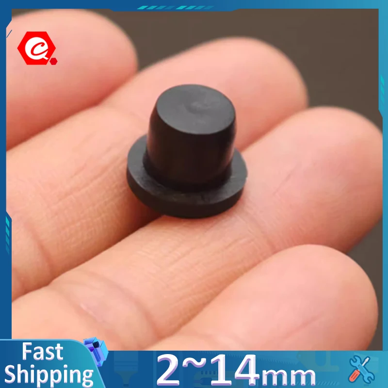 Black T Type Solid Silicone Rubber Hole Caps 2mm-14mm Round Water Outlet Drain Plug Heat-resistant