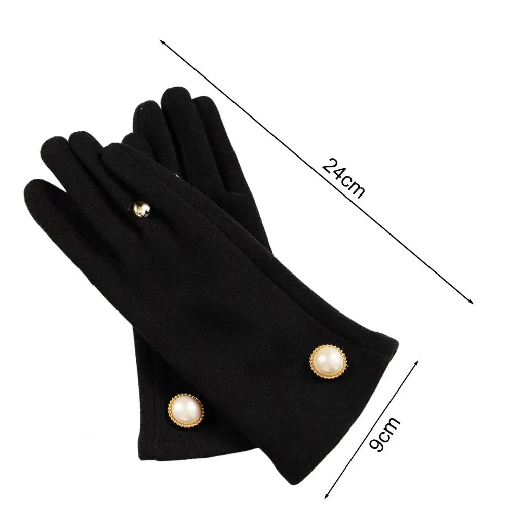 Winter Gloves Elegant Faux Pearl Button Winter Women Gloves Touchscreen Windproof Thickened Warm Ladies Motorcycle Riding