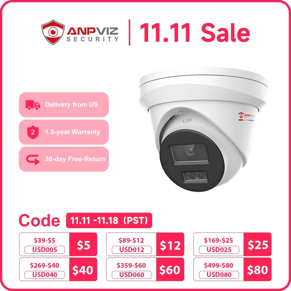 Anpviz 8MP POE IP Turret Camera Outdoor Smart Dual-Light ColorVU CCTV Video Surveillance IP67 SD Card Slot Human/Car Detection