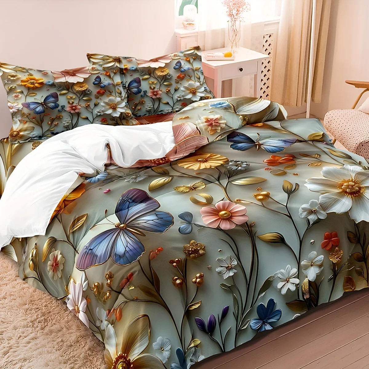 

3pcs Set of 3D Floral Duvet Cover Set, 1*Duvet Cover, 2*Pillowcases, Core Not Included, 3D Floral Digital Print Bedding Set