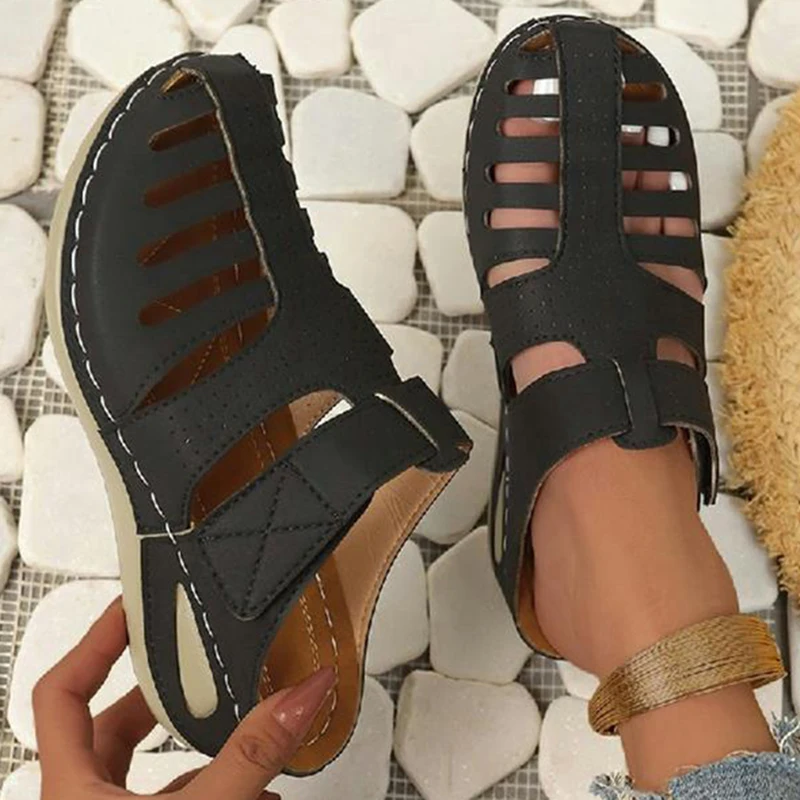 Zapatos transpirables de verano para mujer, sandalias de Color sólido, con cuña y Punta abierta, para exteriores