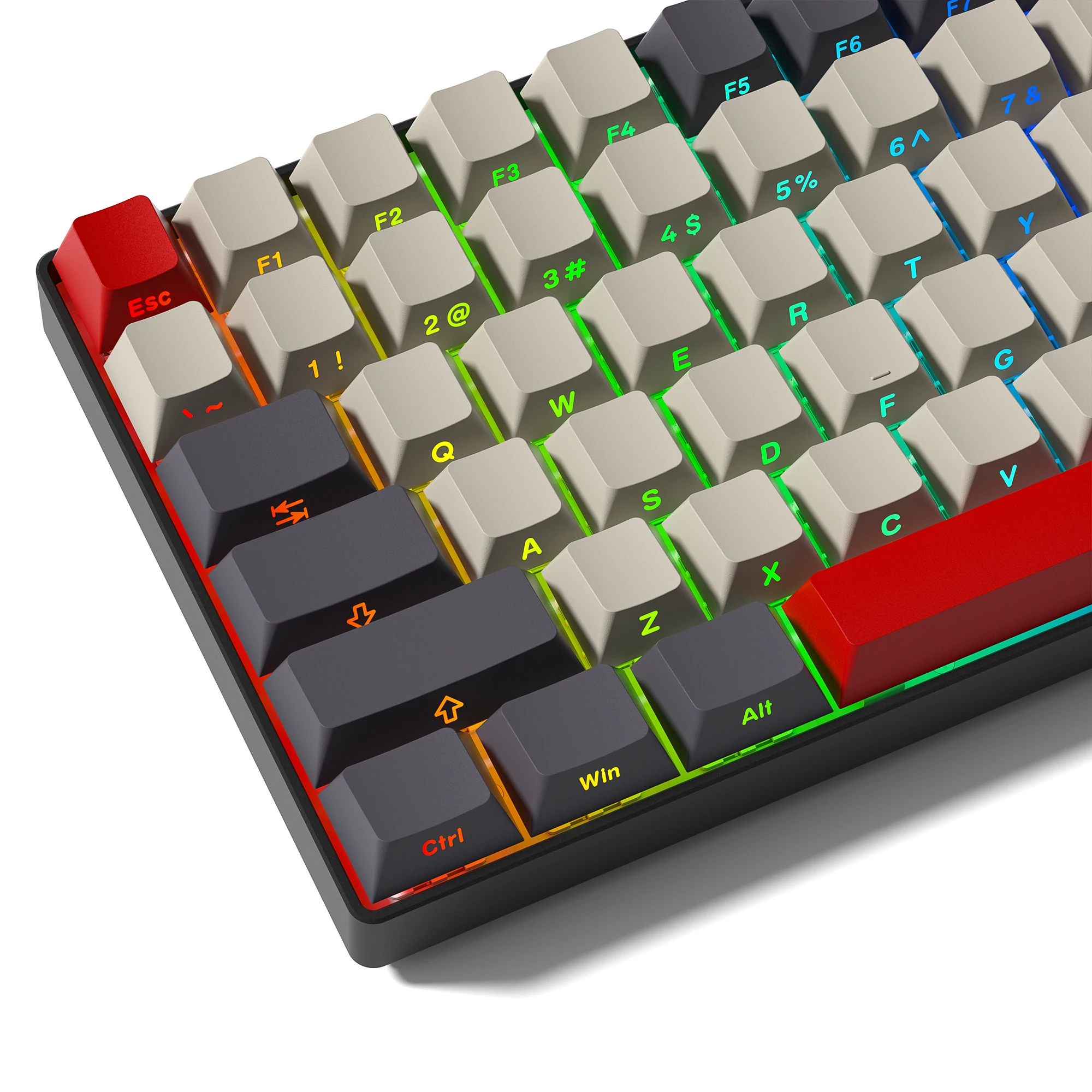 

Ретро серые колпачки для клавиш с боковым принтом и RGB-подсветкой, колпачки для клавиш из ПБТ с двойным выстрелом для переключателей Cherry Gateron MX, игровая клавиатура