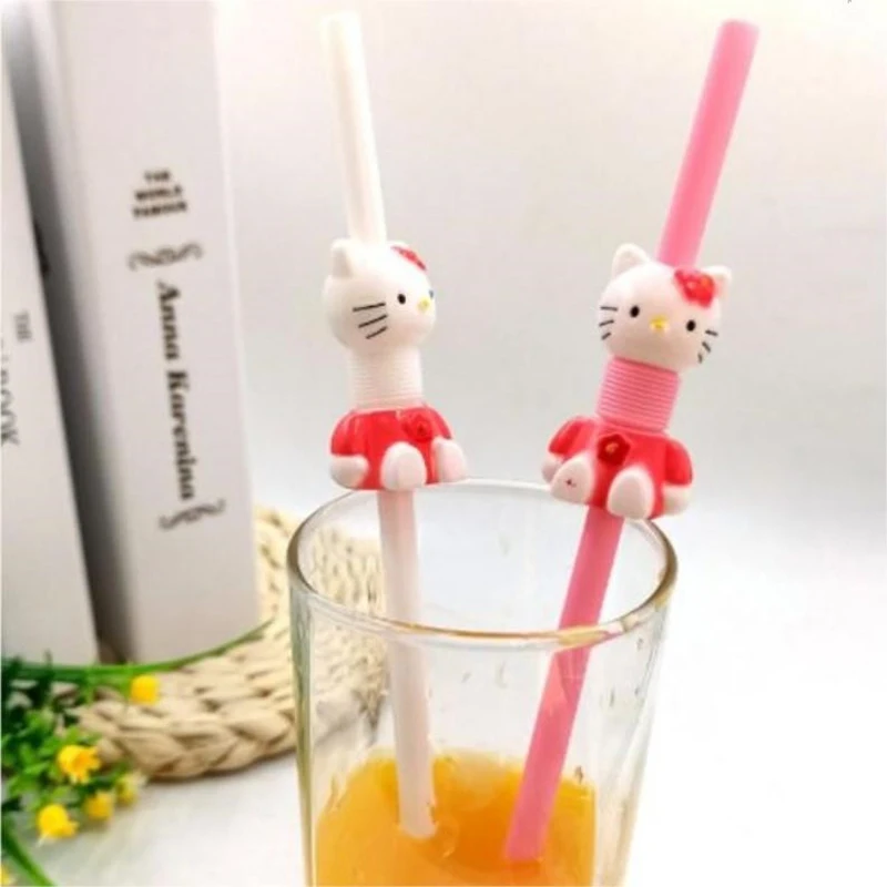 

Sanrio Kawaii HelloKittys, милый Стайлинг, выдвижной, гибкий мультяшный Kitty, розовая солома, строительные принадлежности, Хэллоуин, подарок на день рождения