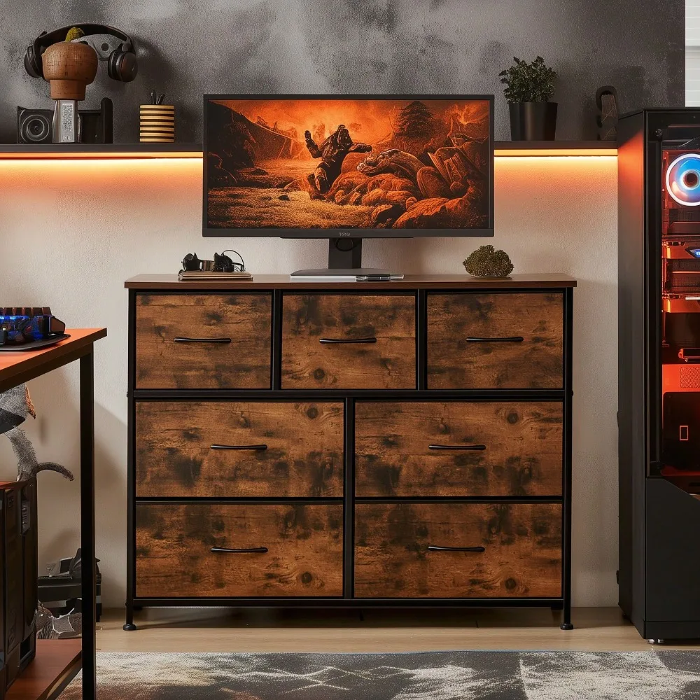 Dresser For Bedroom With 7 Fabric Drawers, Chest Organizer Units For Clothing, Closet, Guestroom, Storage Tower With