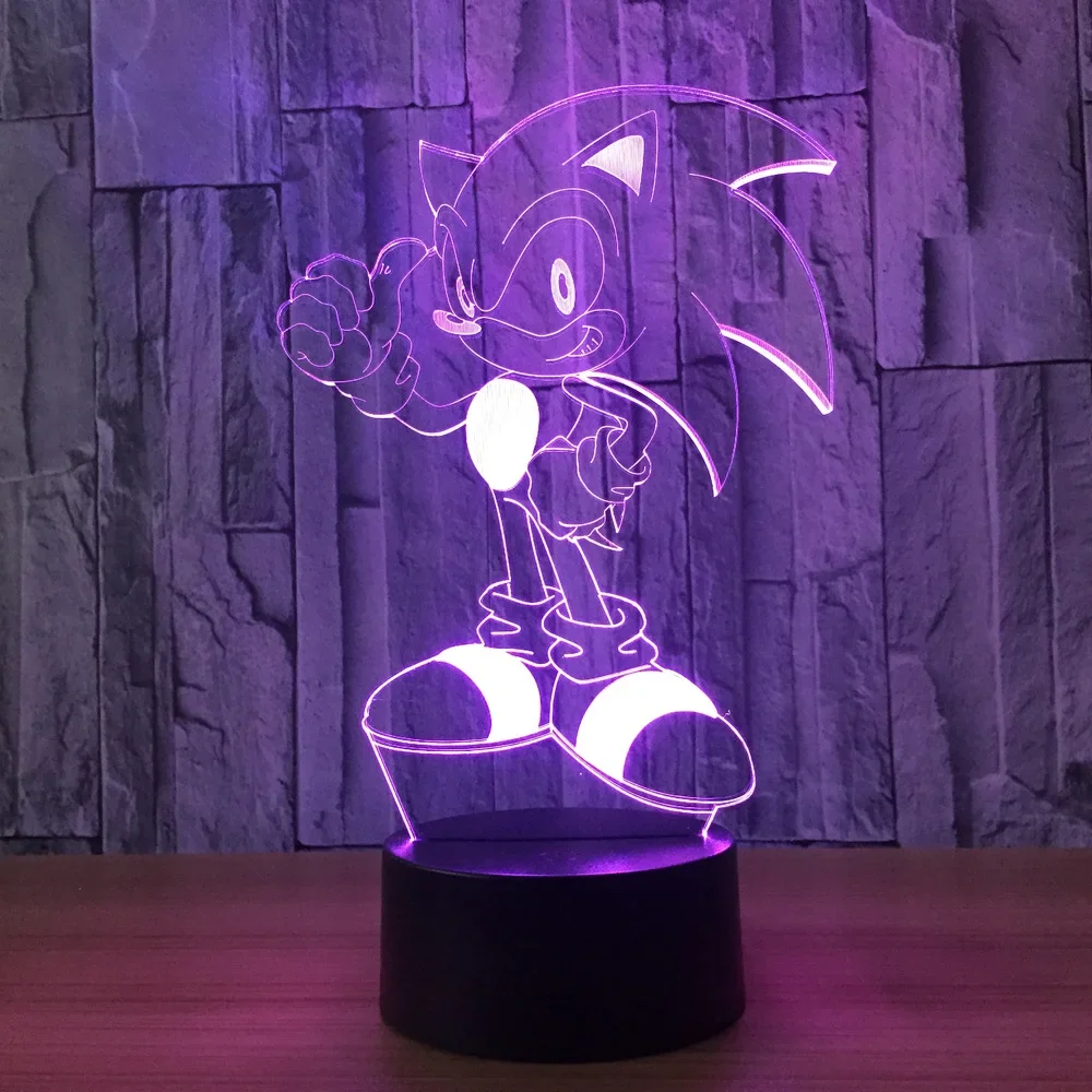 소닉 그림 모델 3D 야간 조명 LED 7 색 변경 램프 소닉 액션 그림 침실 장식 장난감 어린이 어린이 생일 선물