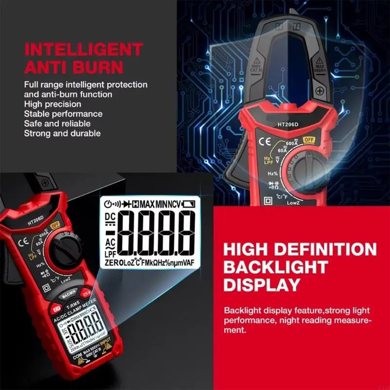 HT206D Digital Clamp Meter Tester لاختبار وصيانة الدوائر الفعالة 634A