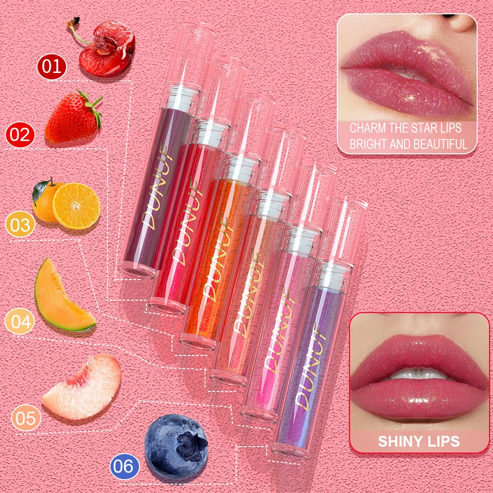 Dunuf frutas lipgloss mudança de cor brilho labial duradouro hidratante nutritivo brilhante cristal batom óleo labial maquiagem cosméticos ﻿