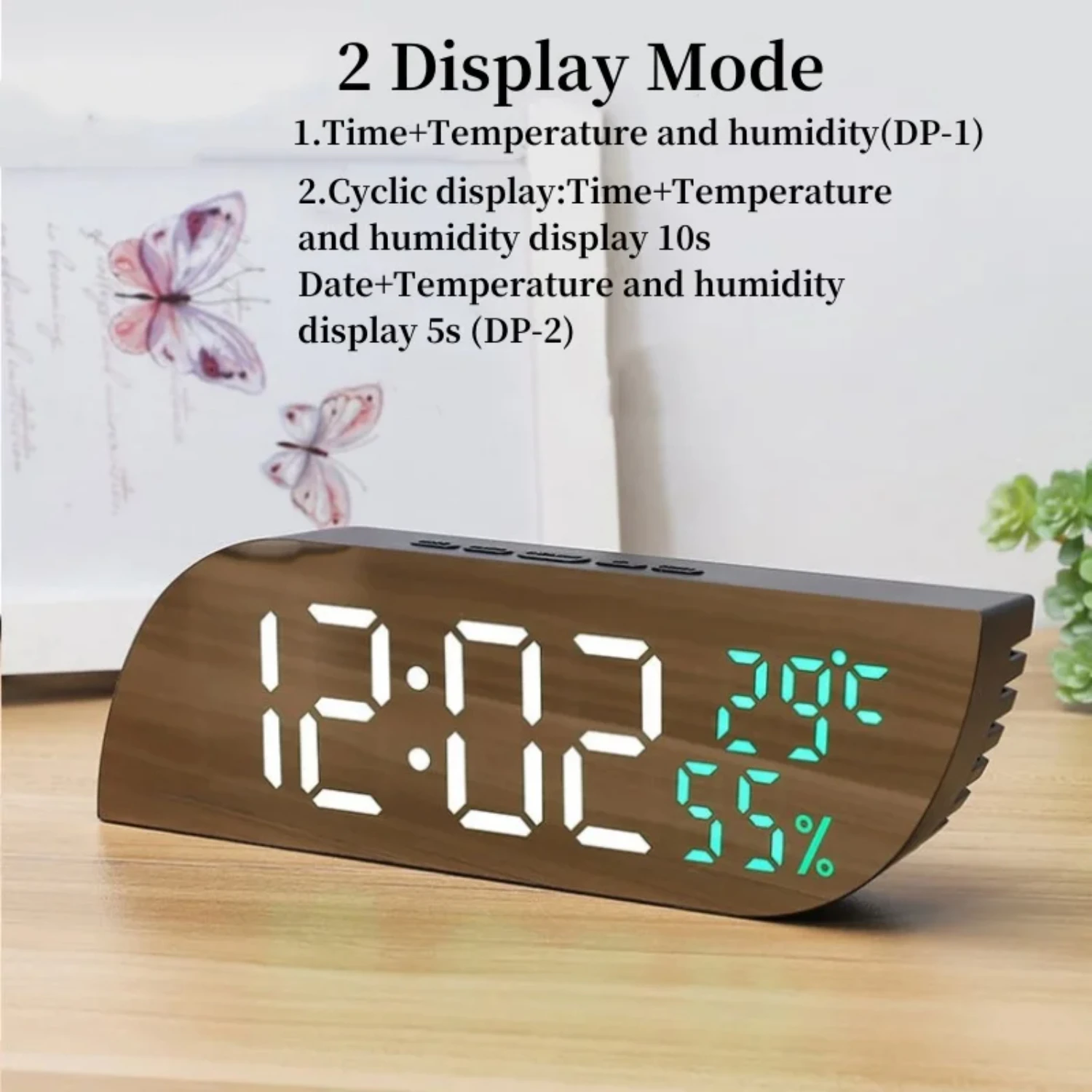 Elevate Your Bedroom Aesthetic with a Sleek and Elegant Digital Table Clock showcasing Temperature, Humidity, and Date - Perfect