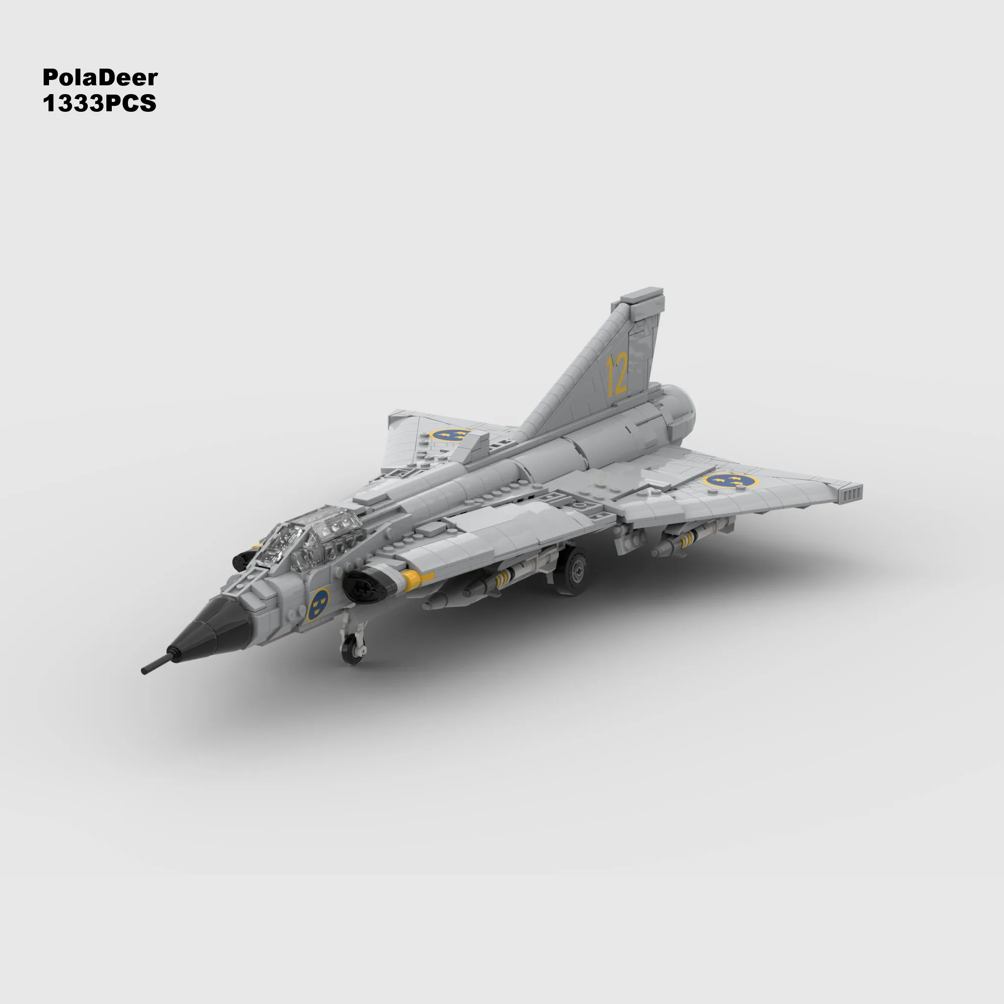 PolaDeer DIY 1333-Teiliges MOC-Set mit Aufkleberständer 1:35 Maßstab J35 Siren Fighter (Draken) Baustein-Modellbausatz Spielzeug Geburtstagsgeschenk – Detail 8