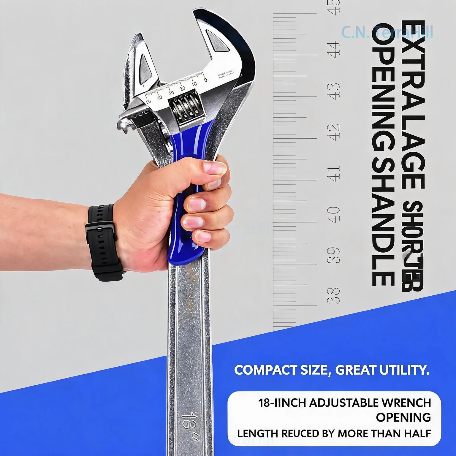 Adjustable Wrench with Rubberized Handle, Wide Mouth Pipe Wrench for Plumbing, Light Duty Short Handle Multi-Use Spanner