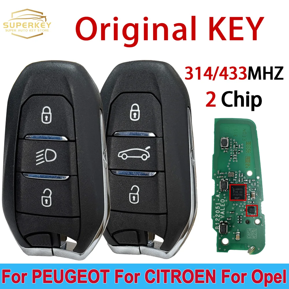 

SUPERKEY Original For PEUGEOT 208 308 3008 5008 CITROEN C4 C3 Spacetourer 314.85 433MHZ 4A Chip Headlight Smart Car OEM Key IM3A