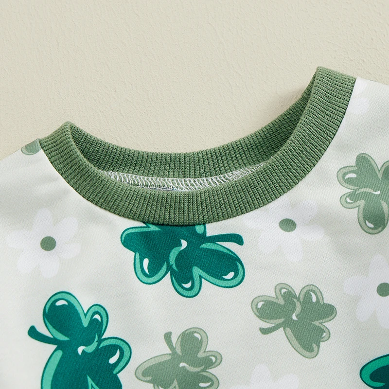 St Patricks Day Baby Girl Outfit Infant Shamrock Print Sweatshirts Pants Set Toddler Cute Top Suit Clothes