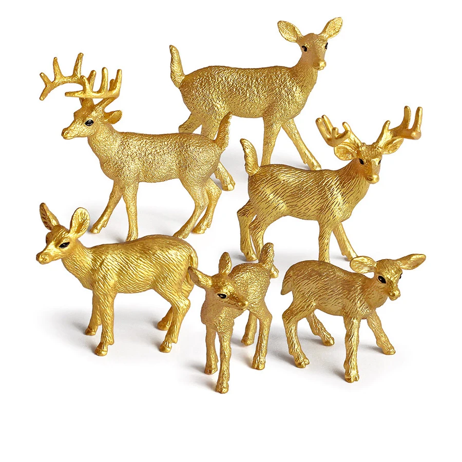 Floresta realista animal sika veado estatueta animal estatueta golden deers brinquedo decoração do bolo de aniversário presente festa decoração 6 pçs