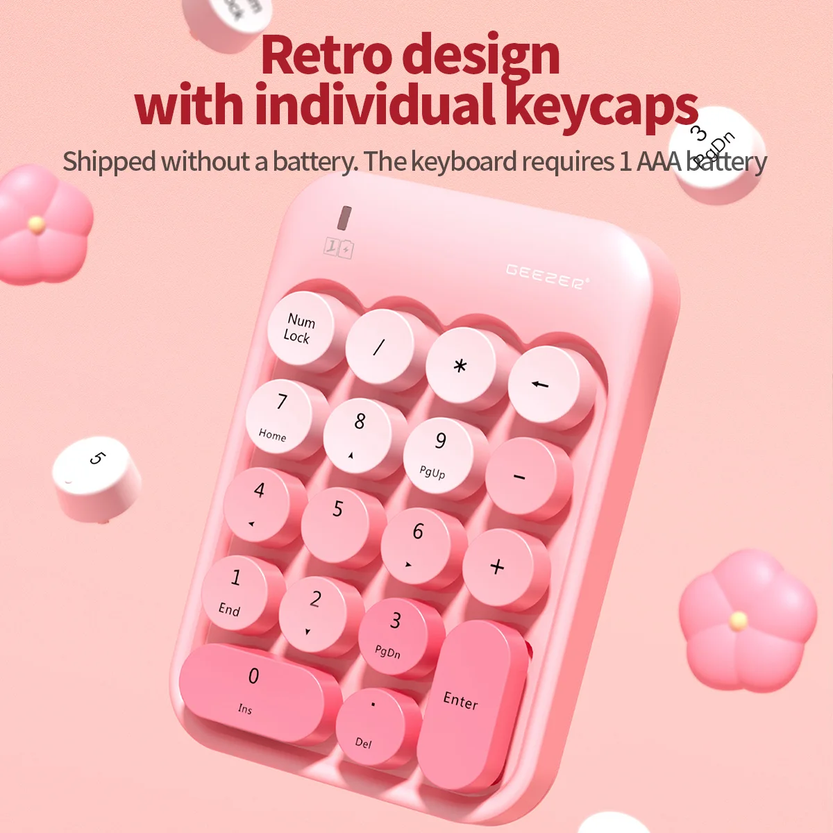 MOFII Z5 Pink Wireless Numeric Keypad, Retro Round Keycaps, Portable External Number Pad for Accounting Office Laptop Desktop