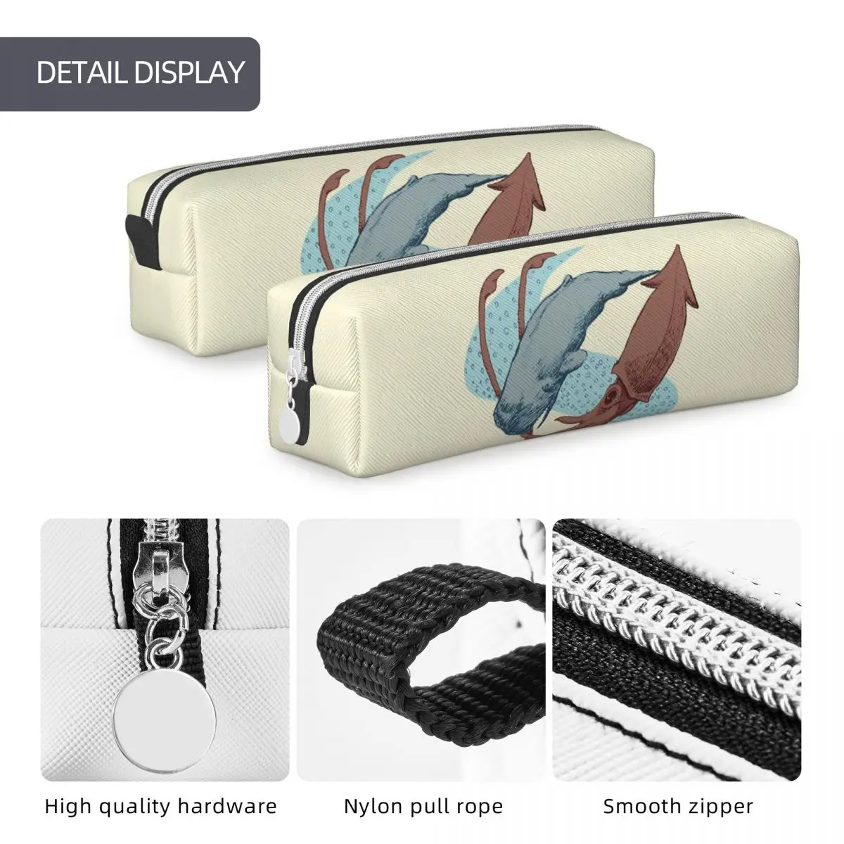 الحيوانات المنوية الحوت مقابل الحبار العملاق مقلمة سعة كبيرة أكياس القلم صندوق القلم للبنين بنات مدرسة مكتب قلم رصاص الحقيبة حقيبة مستحضرات التجميل