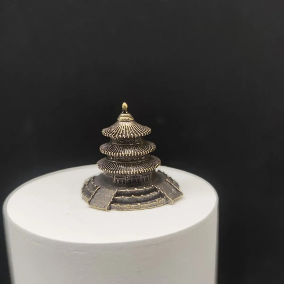 0.9"Brass Temple of Heaven Forbidden City Bonsai Micro Landscape Architecture
