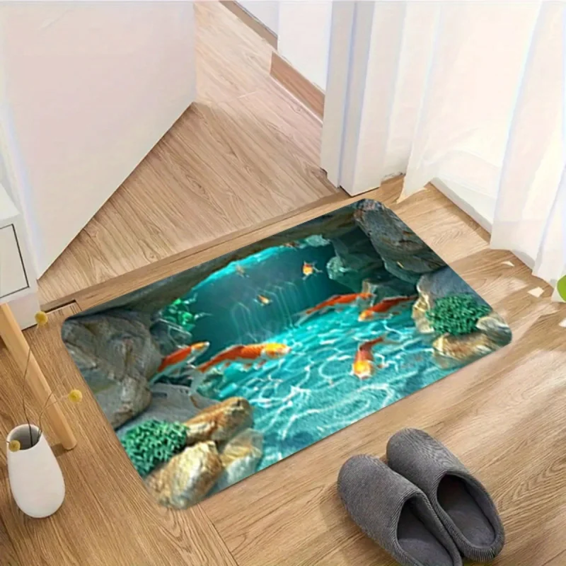 VIKAMA 3D Koi Fish Pond Area Rug, Non-Slip Washable Floor Mat, Realistic Underwater Koi Print Carpet for Living Room Bathroom