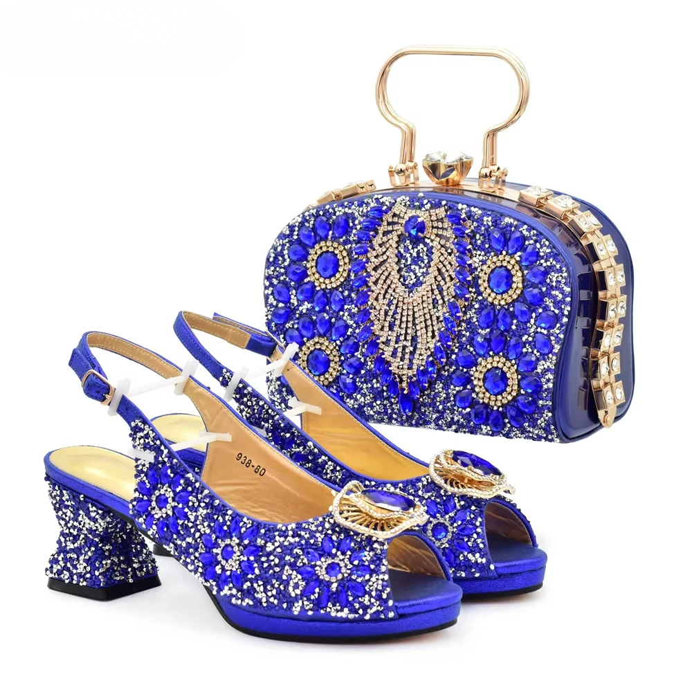 

New Design Women Italian Shoes and Matching Bags Sets Decorated with Rhinestone Luxury Designer Pumps Women Wedding Shoes Bride