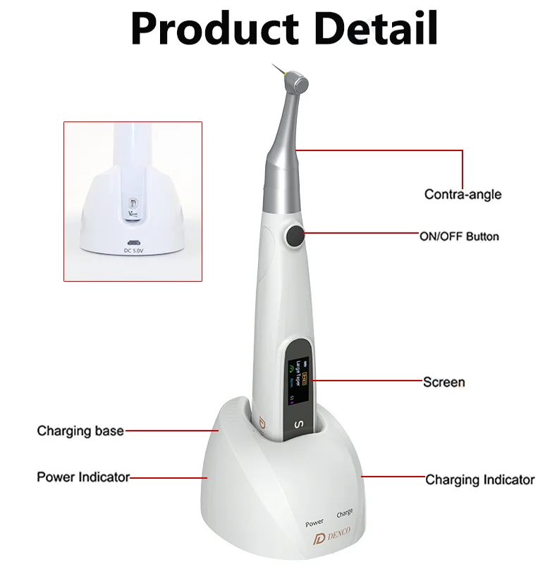 DENCO Dental Endo Motor With Apex Locator 16:1 Contra Angle With Files Holders Reciprocating Root Canal Surgical Equipments