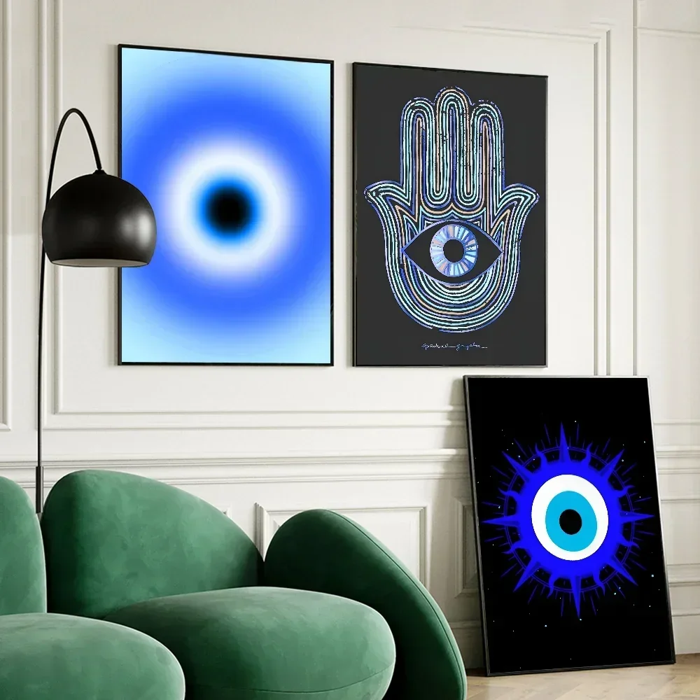 ملصق ورقة بيضاء لغرفة الدراسة ، ديكور حائط ، فن حائط ، عين شريرة ، فن تجريدي ، جودة عالية