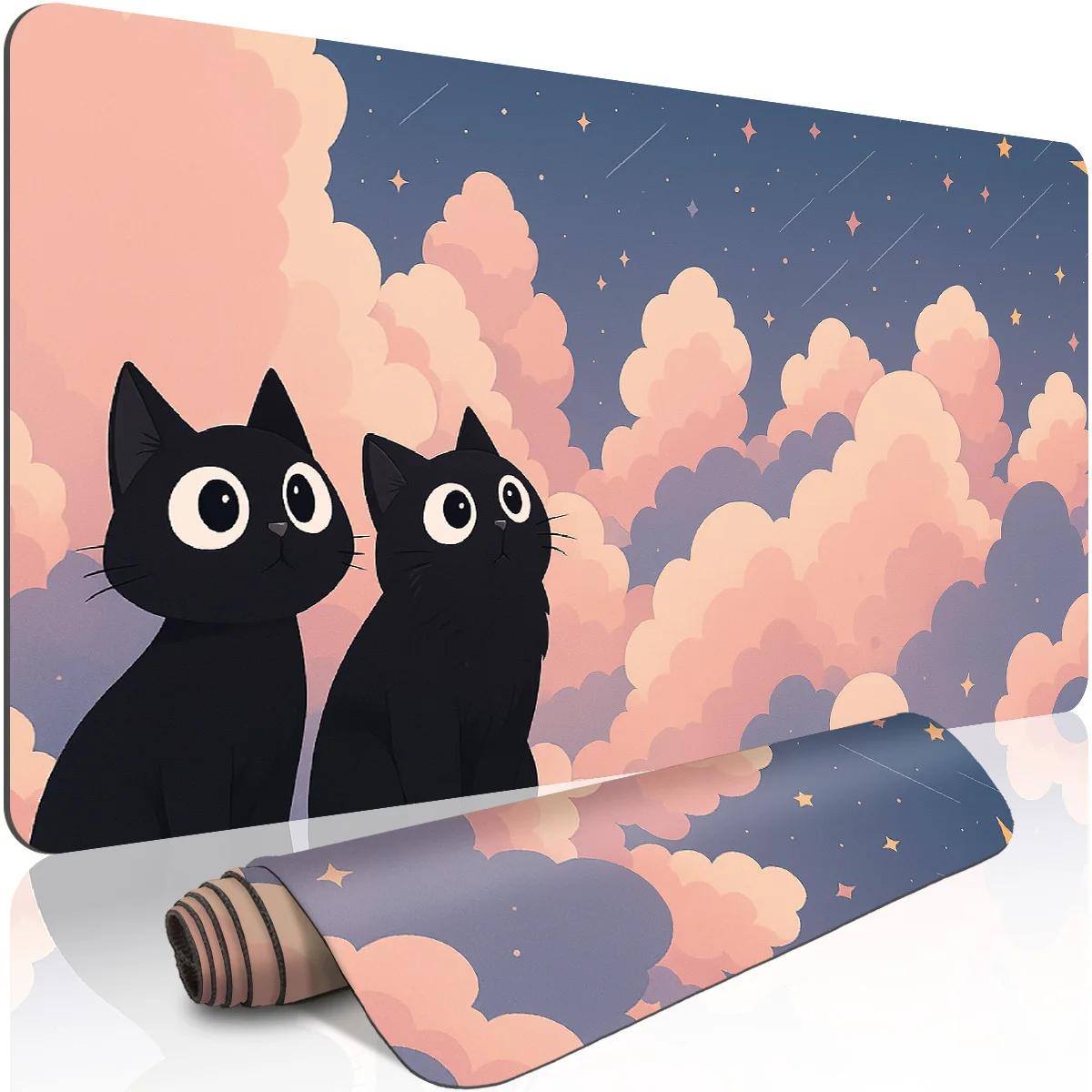 

Cute Black Cat and Clouds Pattern anime Mouse Pad Desk Mat Gaming pad Non-Slip Stitched Edge pc accessories Computer mousepads
