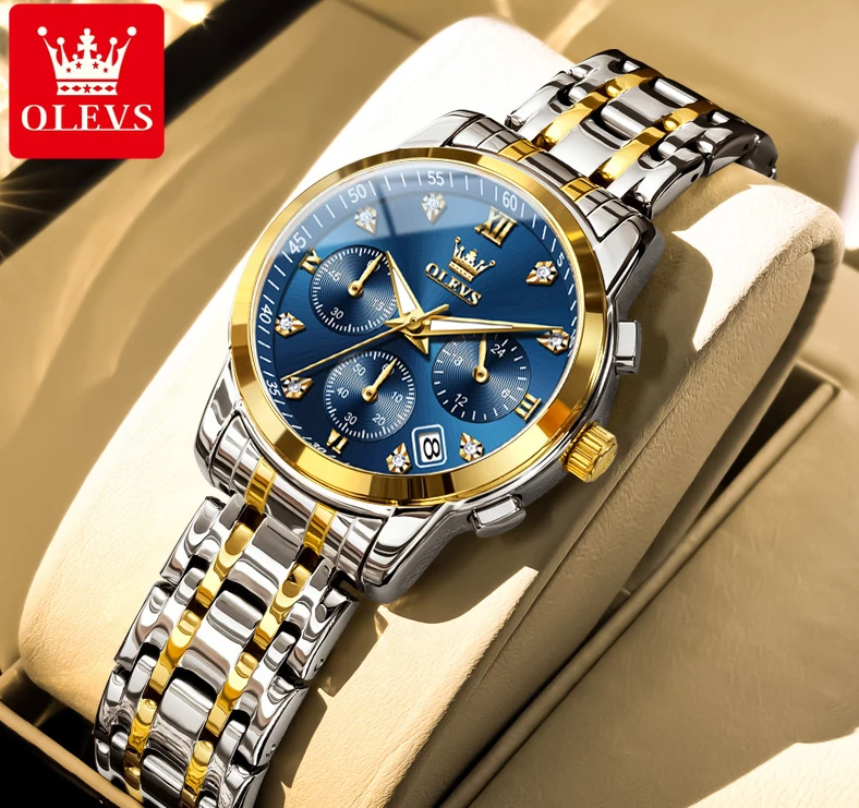 OLEVS Women's Watches 2858L Trend Fashion Original Quartz Watch for Lady Waterproof Luminous Date Stainless Steel Chronograph