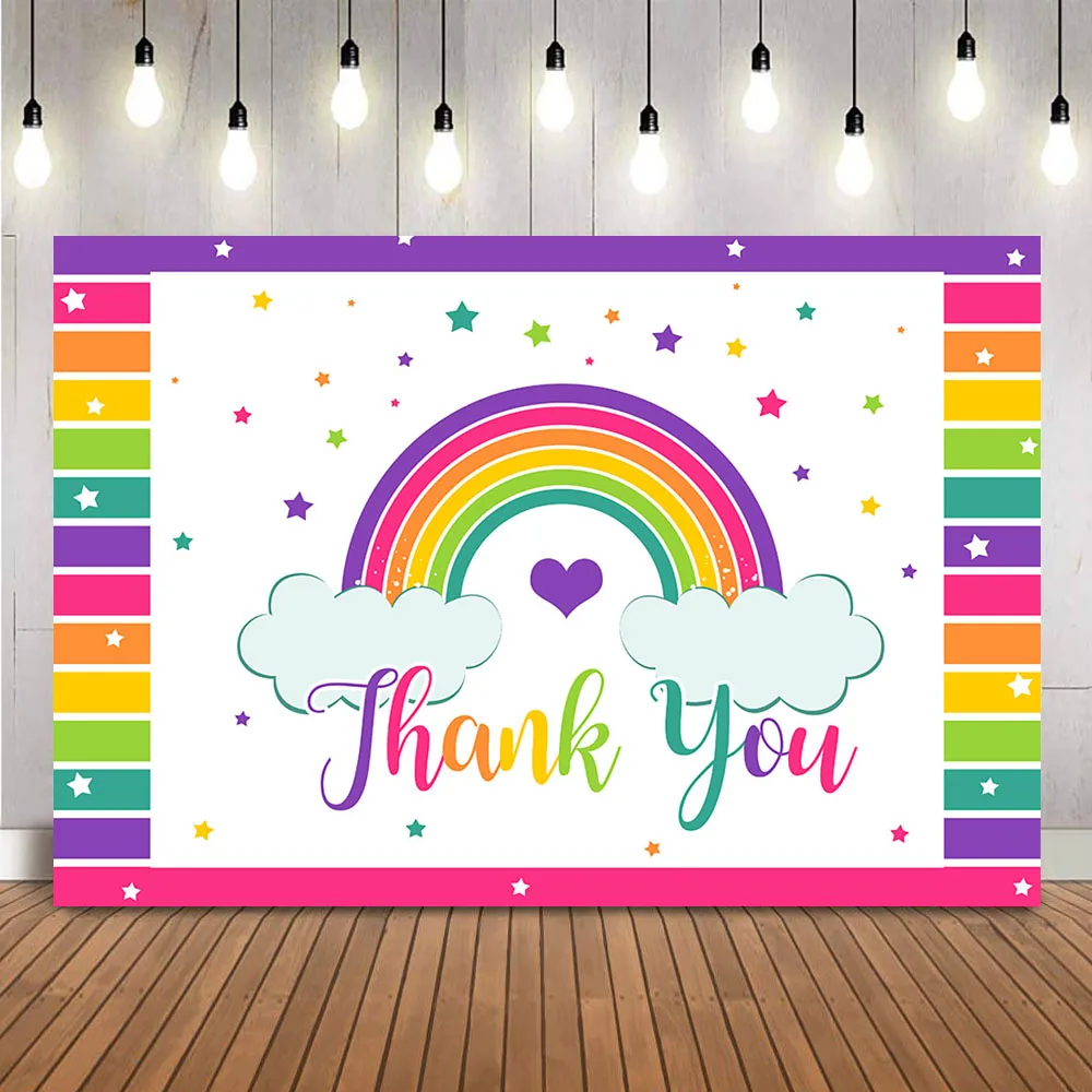 

Rainbow Birthday Backdrop Thank you Customize DIY Photo Booth Background for Decorations Photocall Colorful Stars Supplies