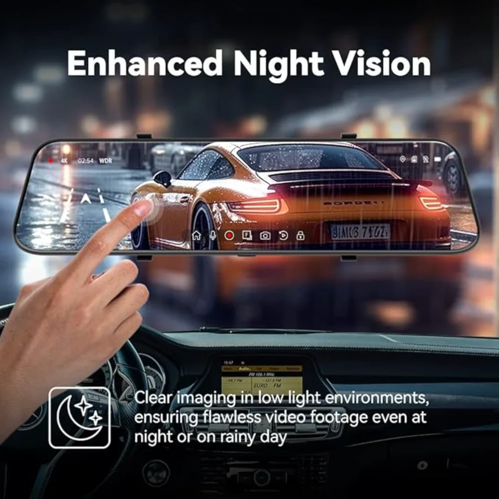 4K مرآة داش كام 12 بوصة الذكية مرآة الرؤية الخلفية كاميرا ADAS BSD 2160P الجبهة 1080P الخلفية التحكم الصوتي للرؤية الليلية وقوف السيارات