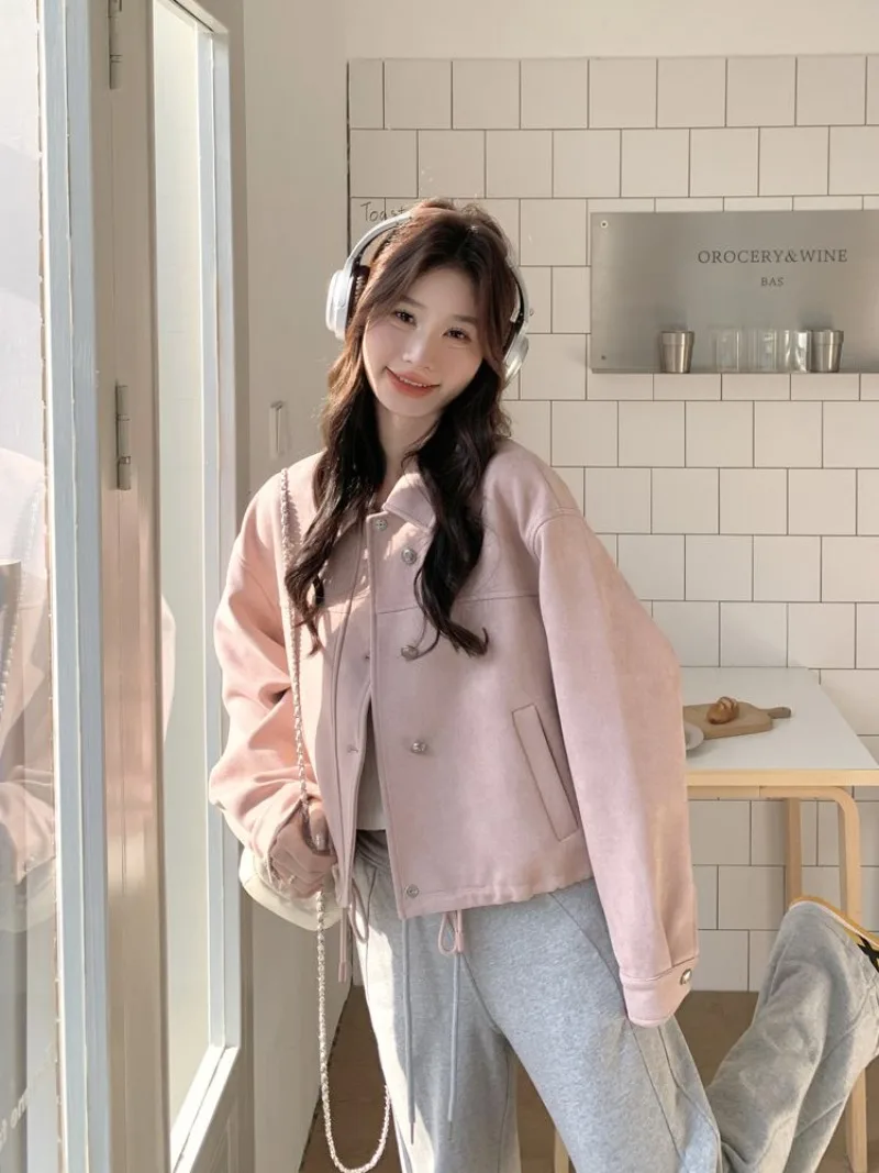 

Весенняя женская новая корейская куртка-жакет в стиле пэчворк, розовая, в рабочем стиле, популярная, милая, крутая, уличная, укороченная, для невысоких женщин, облегающая верхняя одежда