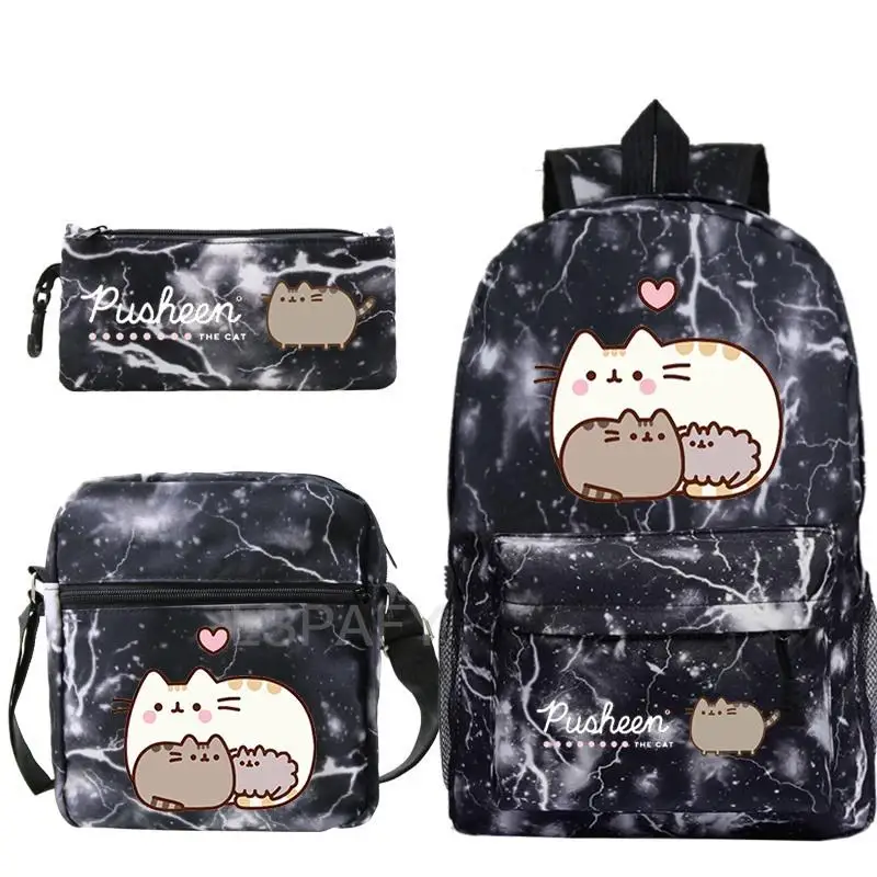 3Pcs/Set Fat Cat Backpacks Boys Girls Cartoon School Backpack Book Bag Teen Sharkdog Mochila Fashion Casual Knapsack