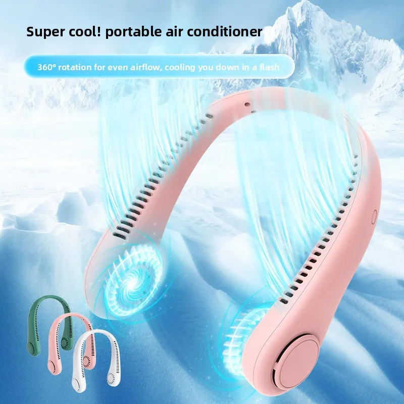 Summer New Bladeless Silicone Neck Fan Usb Charging Small Fan Super Long Battery Life Lazy Portable Fan