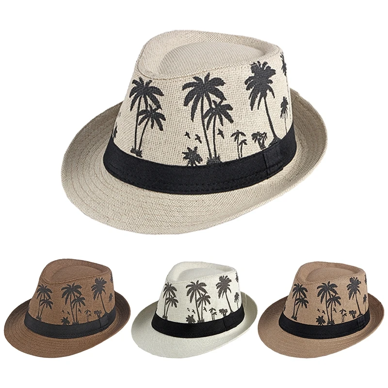 Dance Party Men Jazz Caps Summer Hawaii Beach Panama Fashion Straw Hat Coconut Tree Chapeau Wide Brim Sun Hats Male Cowboy Cap