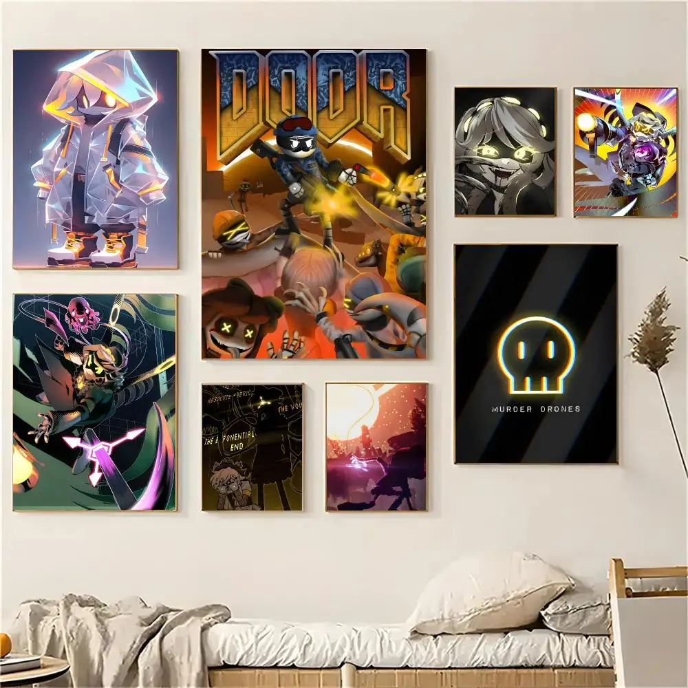 Game M-Murder Drones Poster Self-adhesive Decal Living Room Bedroom Party Bar Decor Moisture-proof Fade-resistant