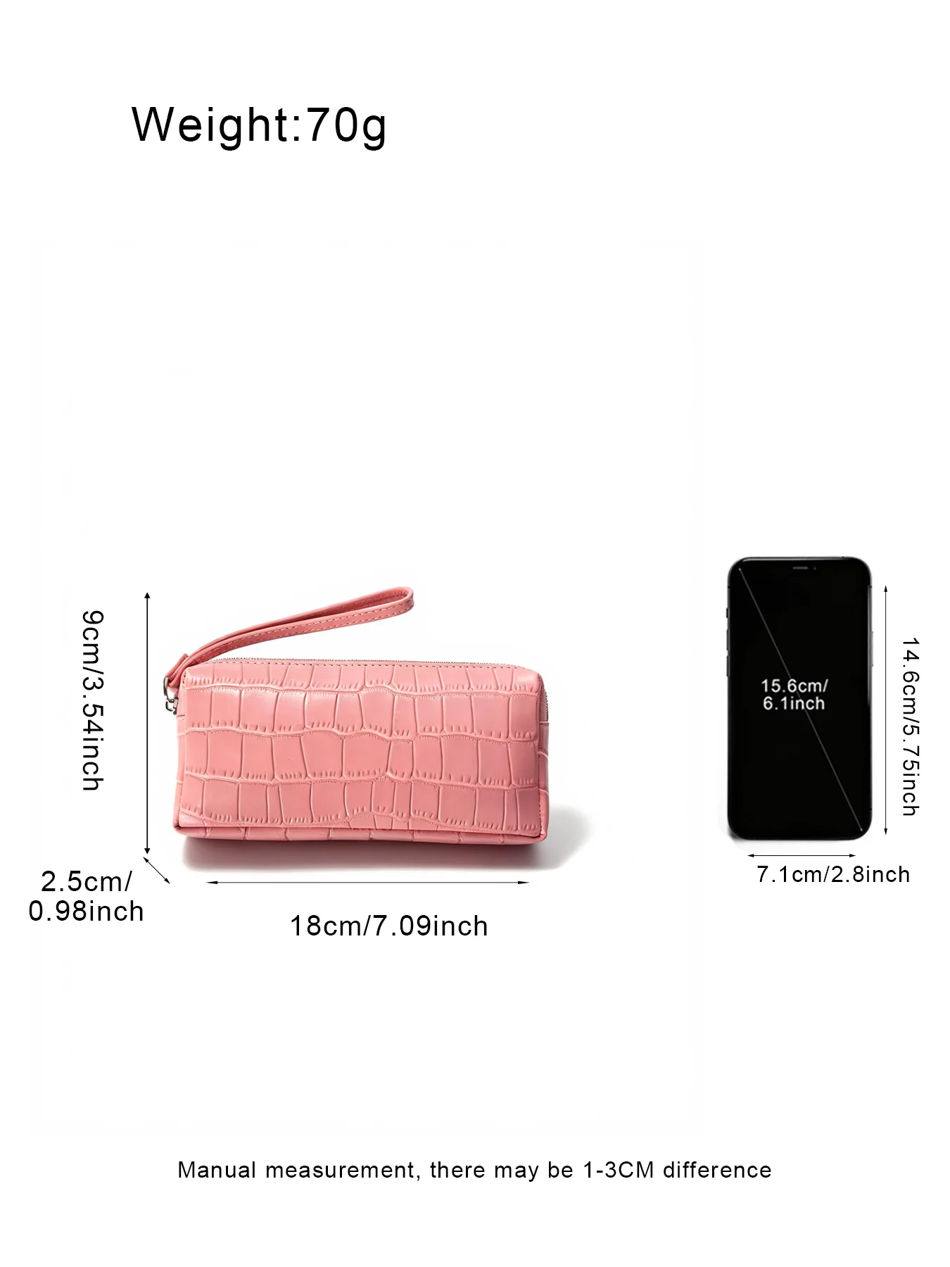 Geprägter Kosmetikbeutel aus Leder mit Krokodil-Optik, großer Stauraum, mehrere Taschen, Handtaschen-Organizer für Toilettenartikel, Reise, rosa Ausführungen. – Detail 3