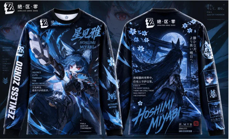 Zenless Zone Zero Hoshimi Miyabi 3D Full‑Print Long Sleeve T‑Shirt Double‑Sided Anime Game Graphic  Unisex Casual Tee Tops