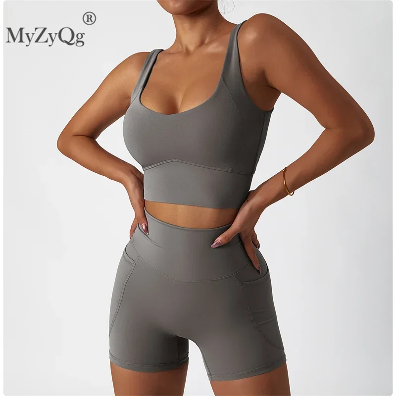 MyZyQg Women Breathable High-intensity Running Sports Underwear Shorts Set Quick Dry Gathered Shockproof Fitness Bra Set